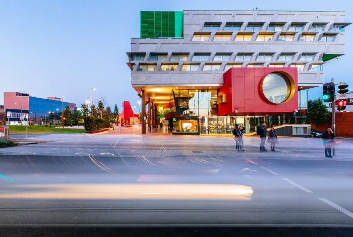 Image: Side view of one end of the Dandenong Civic Centre building