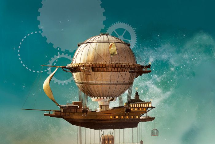 A steampunk hot air balloon