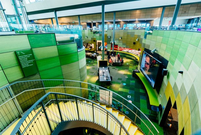 Image: Internal view of Springvale Library stairs into the tech hall