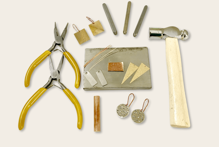 Set of silver smithing tools.