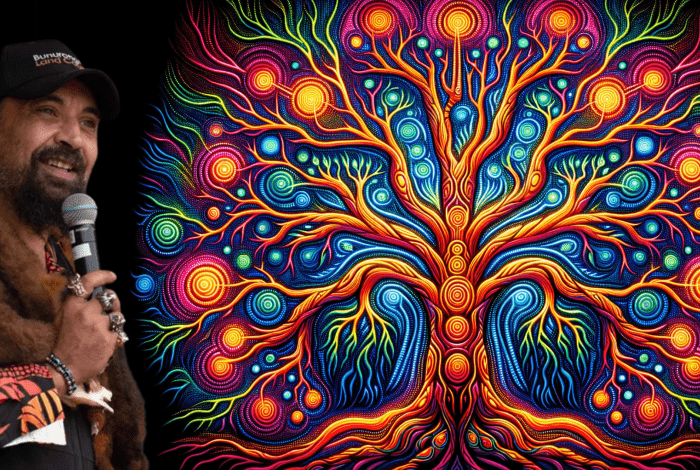Bunurong Elder Uncle Mark Brown and artwork.