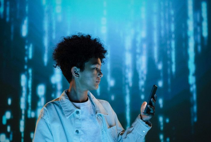 Boy using a smartphone.