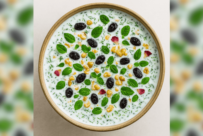 Serving of Persian yoghurt soup. 