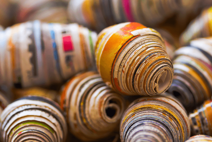A pile of colourful paper beads. 