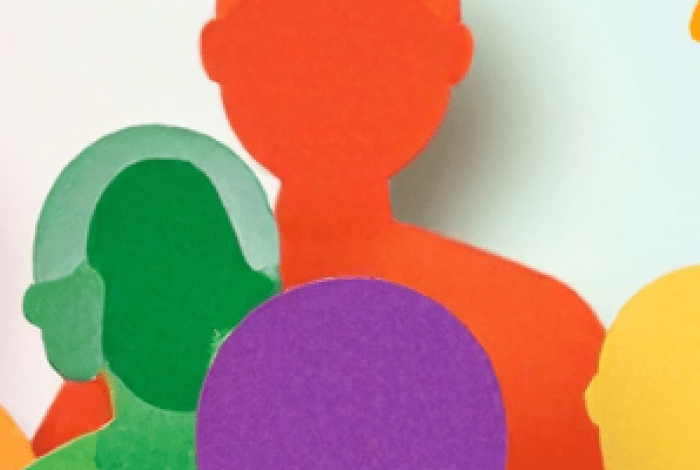 Brightly coloured abstract illustrations of people's heads representing diversity of culture