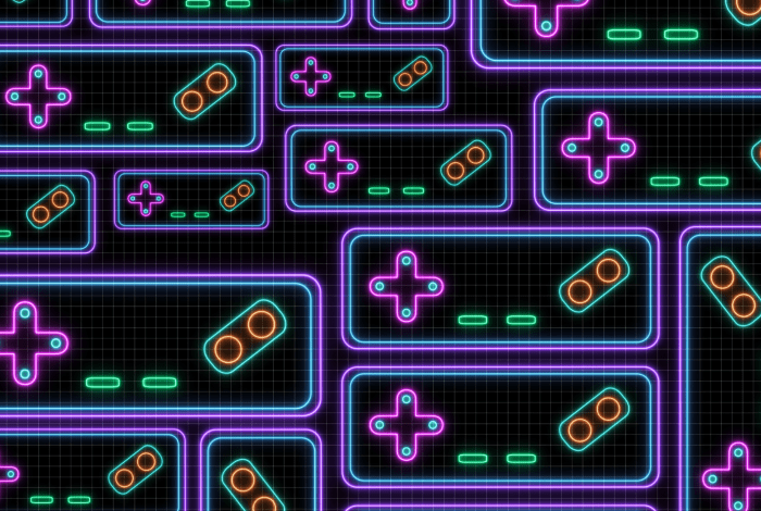 Colorful geometric shapes displayed on the gridded background.