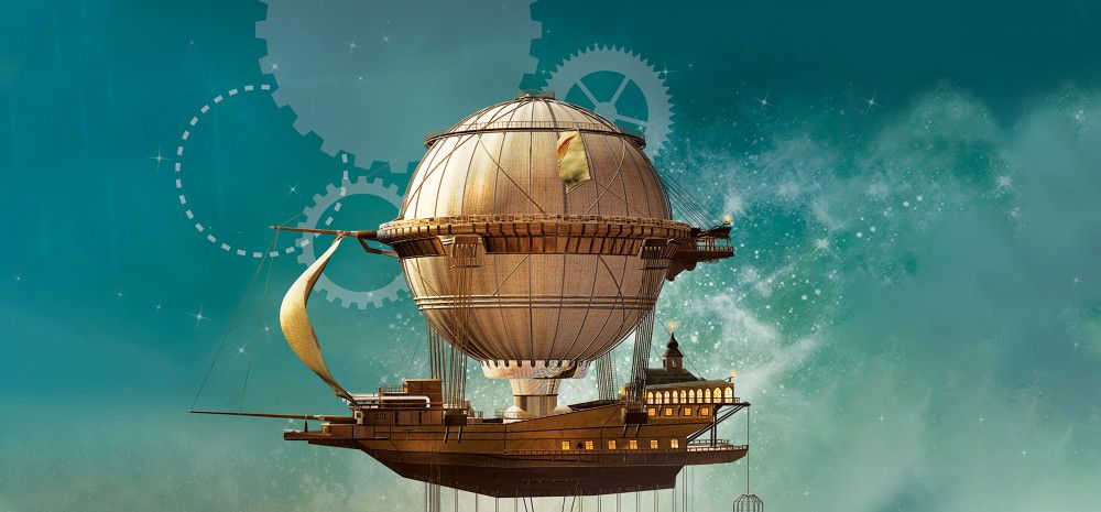 A steampunk hot air balloon.