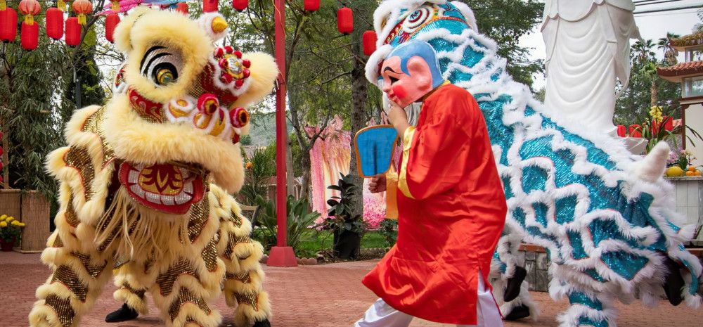 A person in lion costume perforrming a dance routine