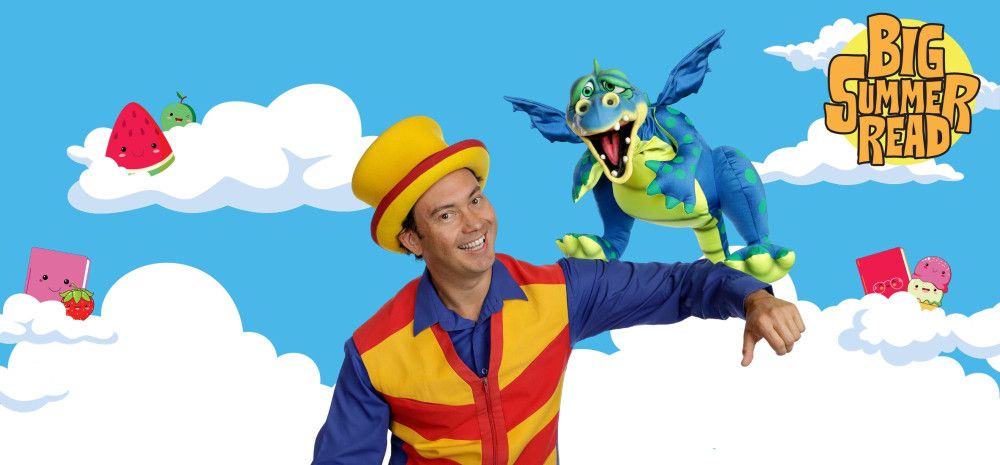 A man dressed in brightly coloured clothing against a blue sky with clouds and fruit. The words BIG Summer Read appear on the image