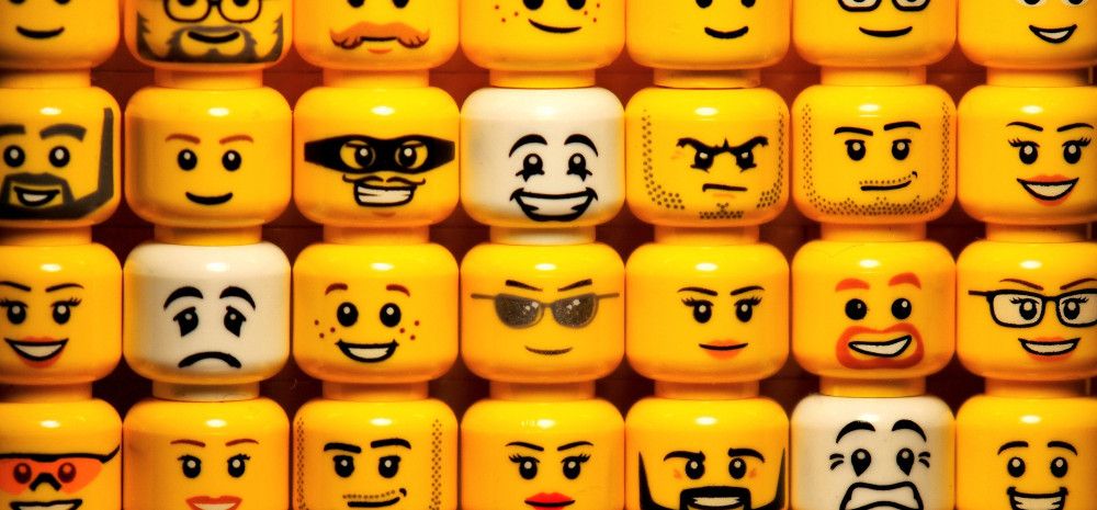 Wall of Lego heads.