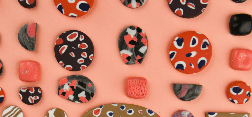 Pieces of polymer clay decorated with patterns
