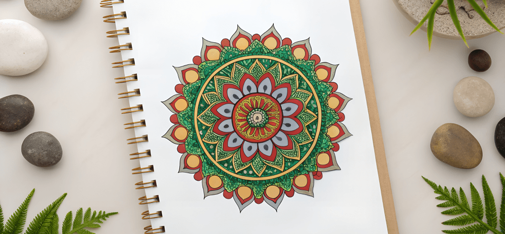 Mandala pattern on a sketchpad.