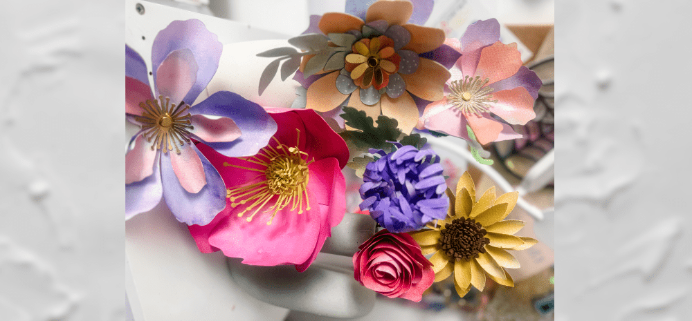 A colourful bouquet of paper flowers. 