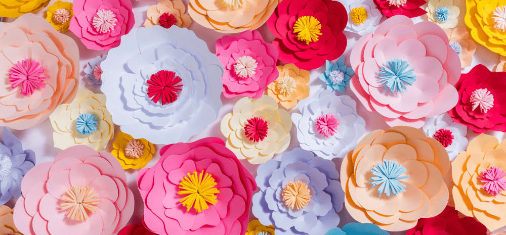 An assortment of paper flowers.