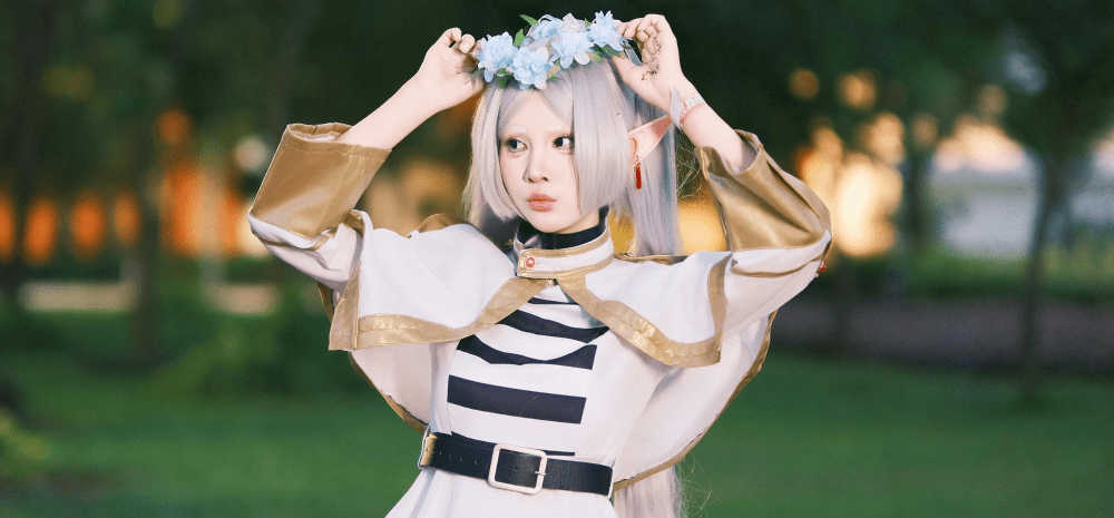 Person in cosplay costume outdoors.