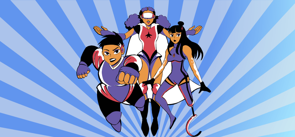 Illustration showing comic superheroes.