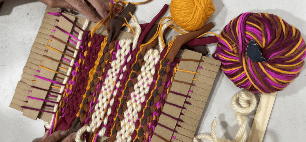 Textile weaving with various yarns on a formboard.