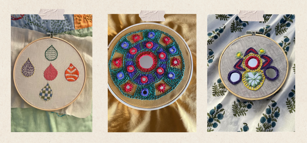 Circular designs of embroidered cloth.
