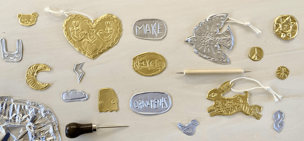 Assorted ornaments made from recycled metal.