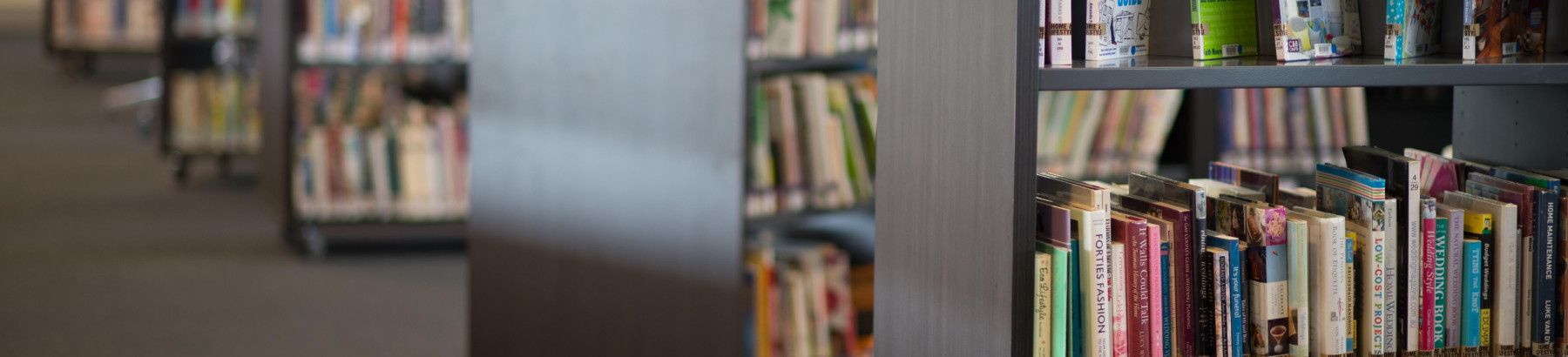 Books and shelves in a library