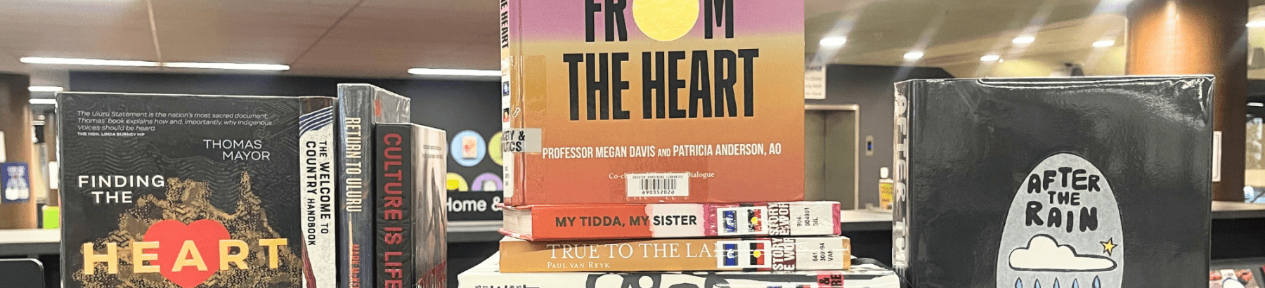 First Nations books on display in the library.
