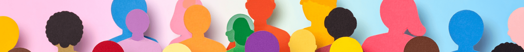 Brightly coloured abstract illustrations of people's heads representing diversity of culture