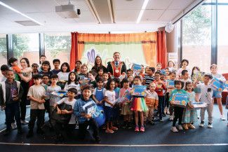 Mayor Cr Jim Memeti and Library Services Senior Coordinator Monique Godbehere with attendees at the BIG Summer Read Finale.